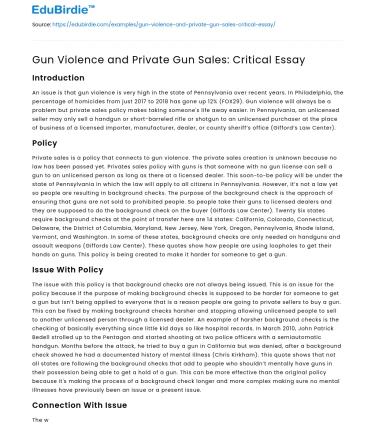 Gun Violence and Private Gun Sales: Critical Essay