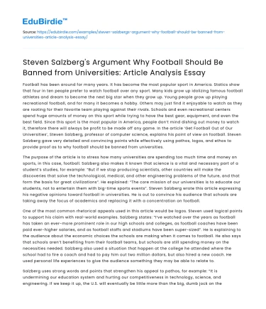 Salzberg’s Argument: Football Ban in Universities