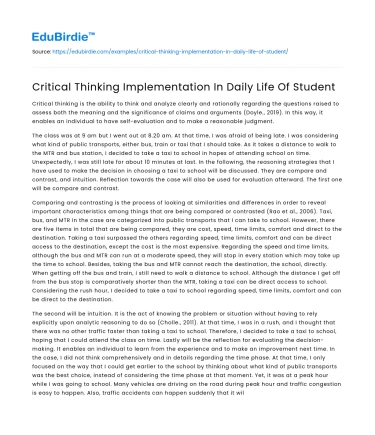 Critical Thinking Implementation In Daily Life Of Student