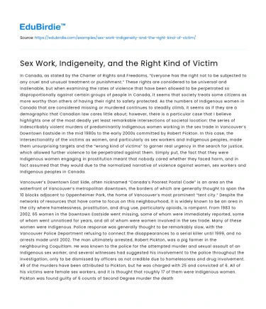 Sex Work, Indigeneity, and the Right Kind of Victim