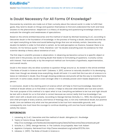 Is Doubt Necessary For All Forms Of Knowledge?