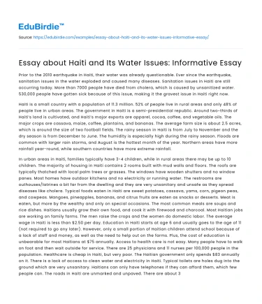 Essay about Haiti and Its Water Issues: Informative Essay