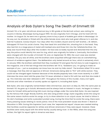 Analysis of Bob Dylan’s Song The Death of Emmett till