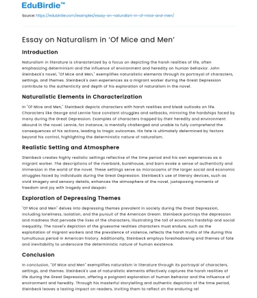 Essay on Naturalism in ‘Of Mice and Men’