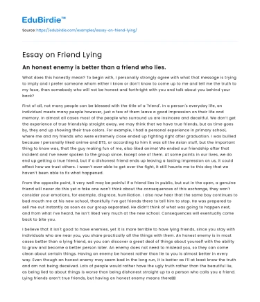 Essay on Friend Lying