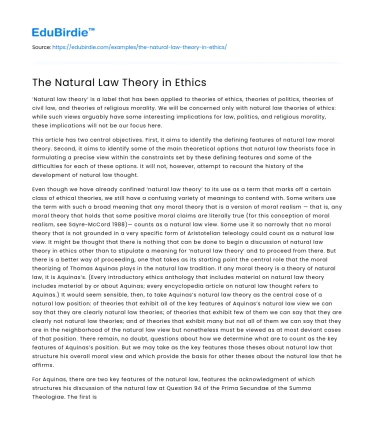 The Natural Law Theory in Ethics
