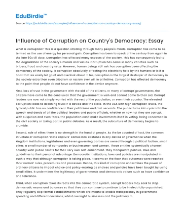 Influence of Corruption on Country’s Democracy: Essay