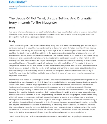 Plot twist, setting, and irony in “Lamb to the Slaughter”