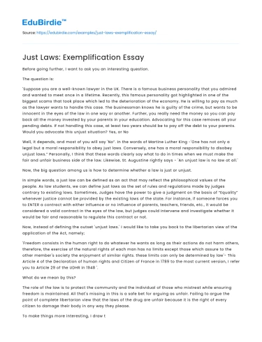 Just Laws: Exemplification Essay