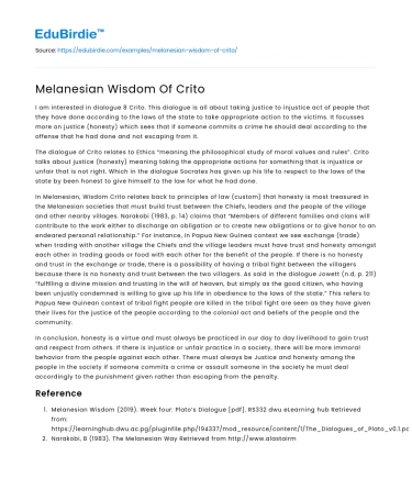 The Melanesian Wisdom and Crito’s Philosophical Discourse
