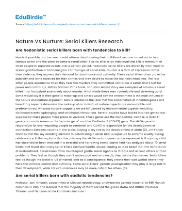 Nature Vs Nurture: Serial Killers Research