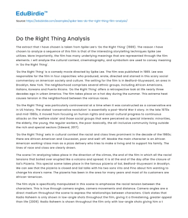 Do the Right Thing Analysis