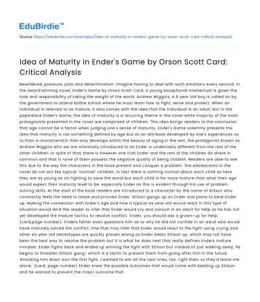 Idea of Maturity in Ender’s Game by Orson Scott Card: Critical Analysis