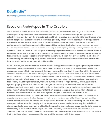 Essay on Archetypes in ‘The Crucible’
