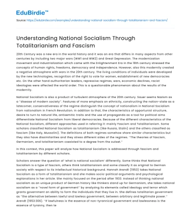 Understanding National Socialism Through Totalitarianism and Fascism