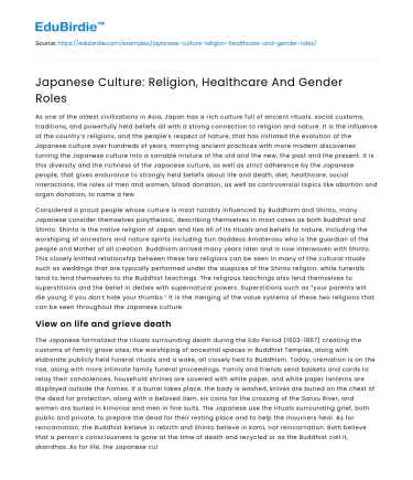 Japanese Culture: Religion, Healthcare And Gender Roles