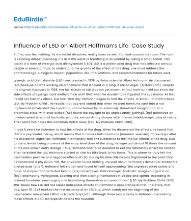 Influence of LSD on Albert Hoffman’s Life: Case Study