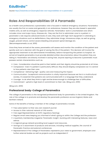 Roles And Responsibilities Of A Paramedic