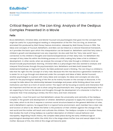 Analysis of Oedipus Complex in The Lion King