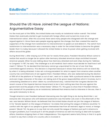 Should the US Have Joined the League of Nations: Argumentative Essay