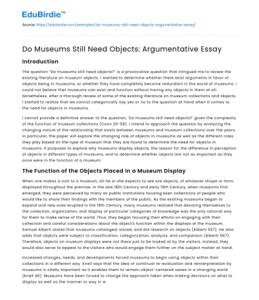 Do Museums Still Need Objects: Argumentative Essay