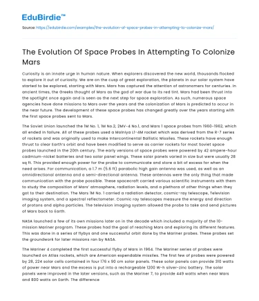 The Evolution Of Space Probes In Attempting To Colonize Mars