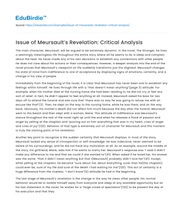 Issue of Meursault’s Revelation: Critical Analysis