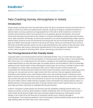 Pets Creating Homey Atmosphere In Hotels