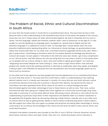 The Problem of Discrimination in South Africa