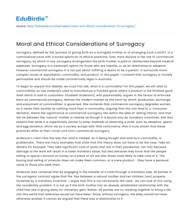 Moral and Ethical Considerations of Surrogacy