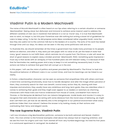Vladimir Putin is a Modern Machiavelli
