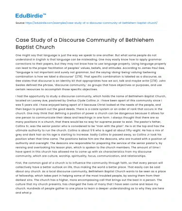 Case Study of a Discourse Community of Bethlehem Baptist Church