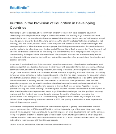 Hurdles in the Provision of Education in Developing Countries