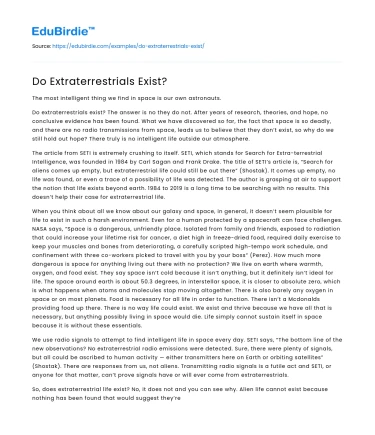 Do Extraterrestrials Exist?