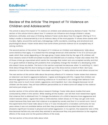 TV Violence Impact on Children & Adolescents