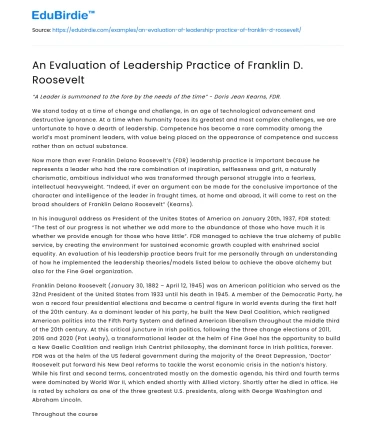 An Evaluation of Leadership Practice of Franklin D. Roosevelt