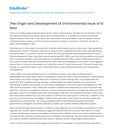 The Origin and Development of Environmental Issue of El Nino