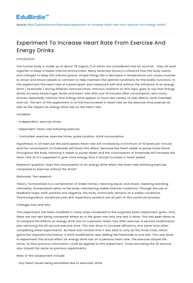 Experiment To Increase Heart Rate From Exercise And Energy Drinks
