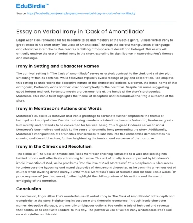 Essay on Verbal Irony in ‘Cask of Amontillado’