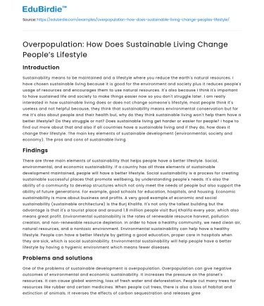 Overpopulation: How Does Sustainable Living Change People’s Lifestyle