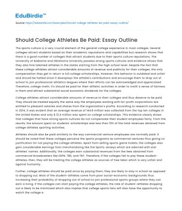 Should College Athletes Be Paid: Essay Outline