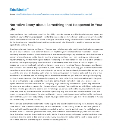 Narrative Essay about Something that Happened in Your Life