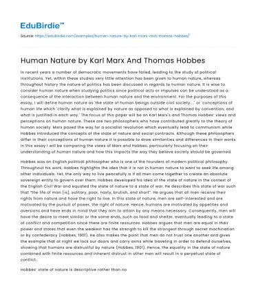 Human Nature by Karl Marx And Thomas Hobbes