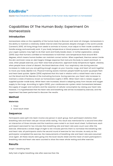 Capabilities Of The Human Body: Experiment On Homeostasis