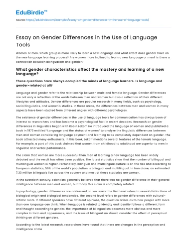 Essay on Gender Differences in the Use of Language Tools