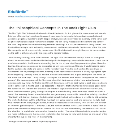 The Philosophical Concepts In The Book Fight Club