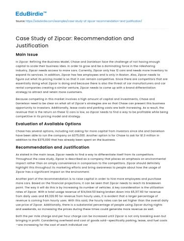 Case Study of Zipcar: Recommendation and Justification