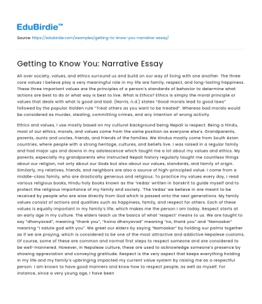 Getting to Know You: Narrative Essay