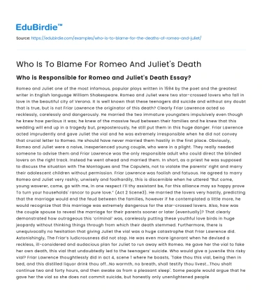 Who Is To Blame For Romeo And Juliet’s Death