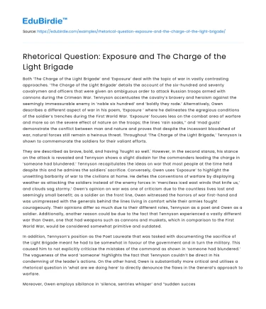 Rhetorical Question: Exposure and The Charge of the Light Brigade